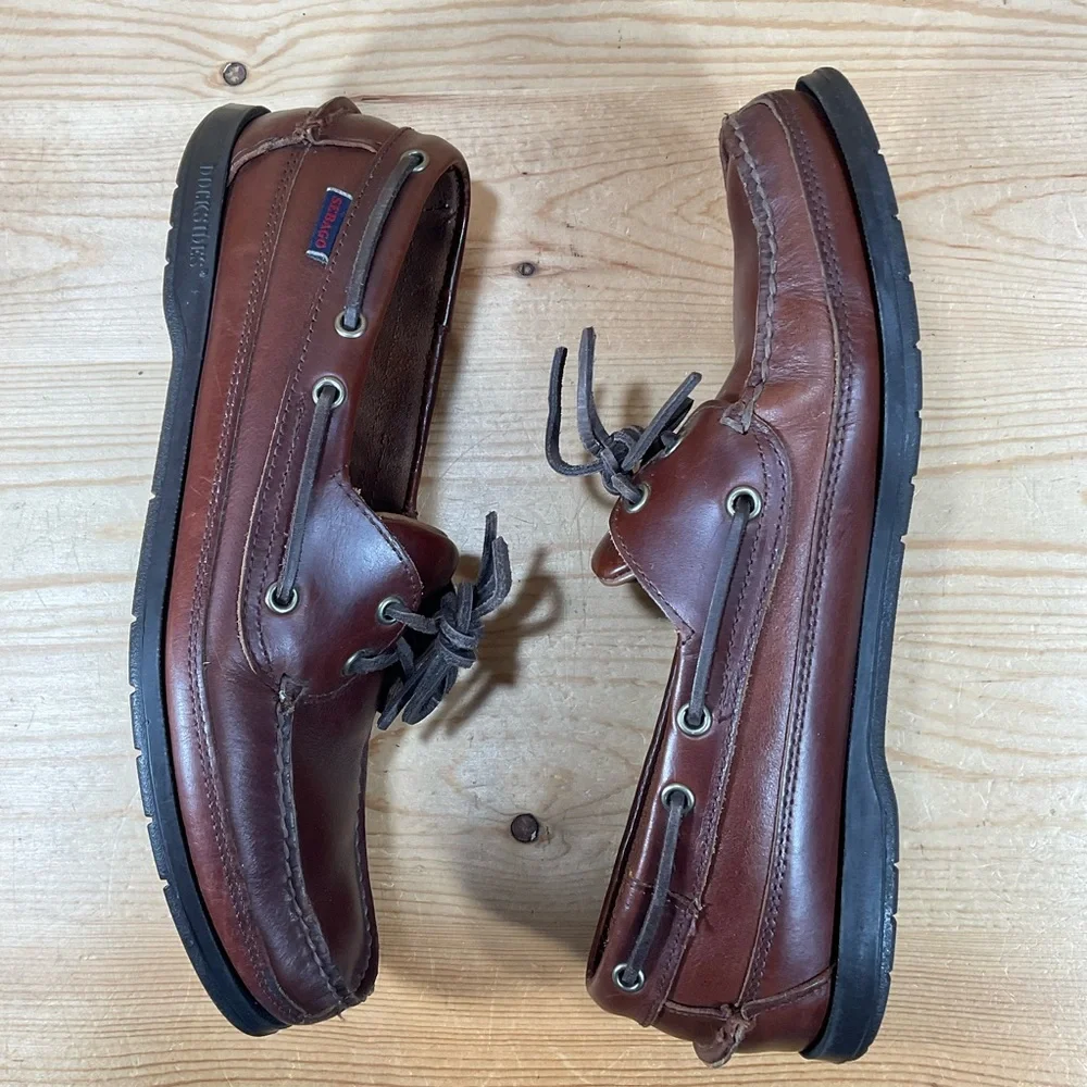 Sebago Docksides Schooner Boat Shoes Men’s 10.5 WIDE Brown Leather Moc 7000GD0